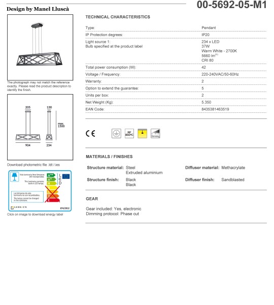 Luminaria colgante led "TRAIN"